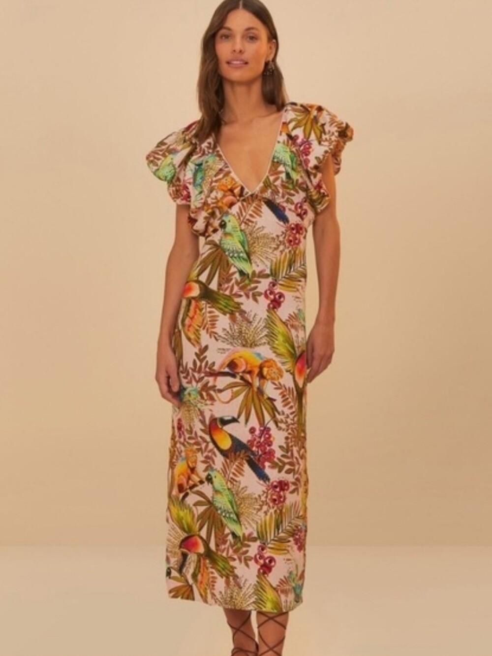 NWT FARM RIO Tropical V-Neck Midi Maxi Dress